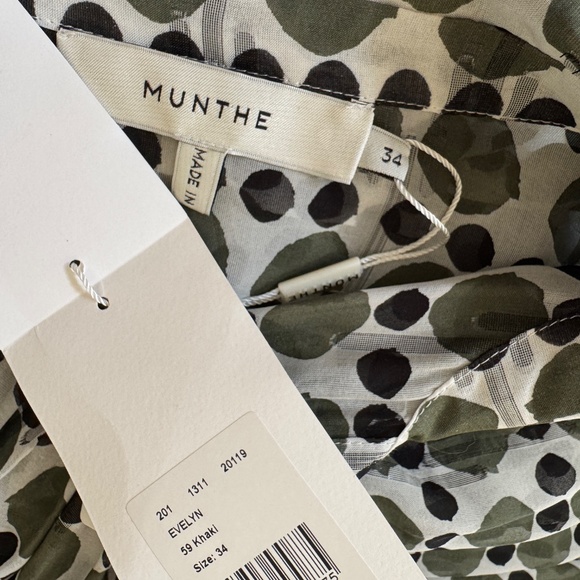 Munthe Evelyn Khaki Polka Dot Print Silk-Chiffon Shirt Maxi Dress Size 34 - Picture 10 of 13